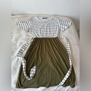 Striped Olive and White Mini Dress